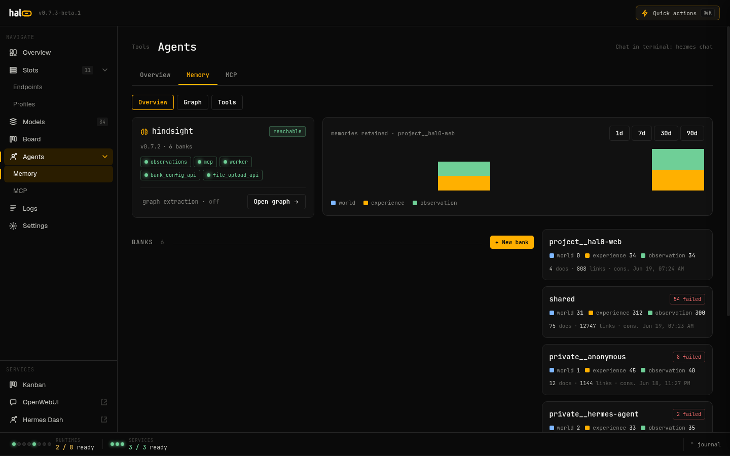 Memory interface showing stored facts and recall