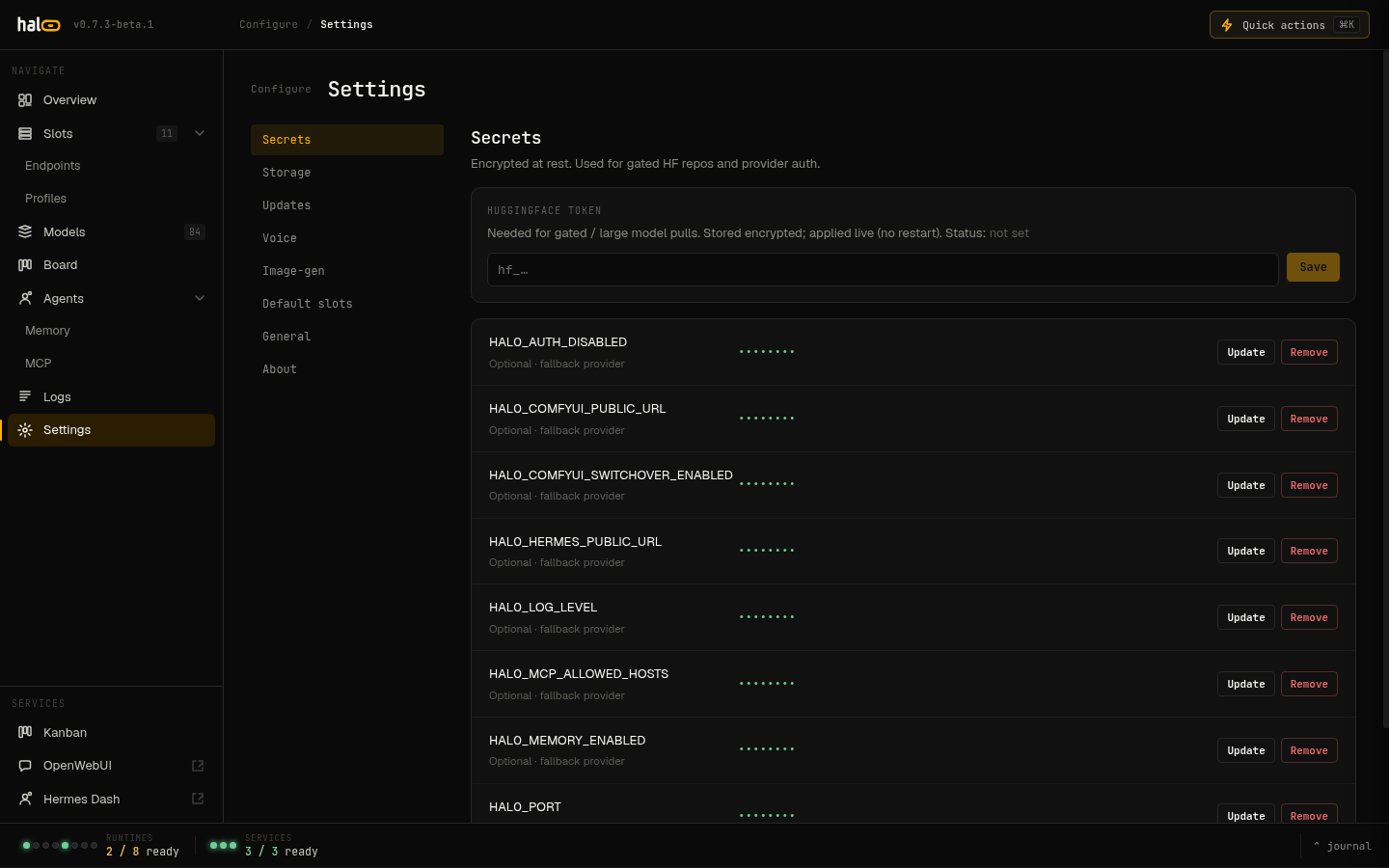 Settings page showing live reload status
